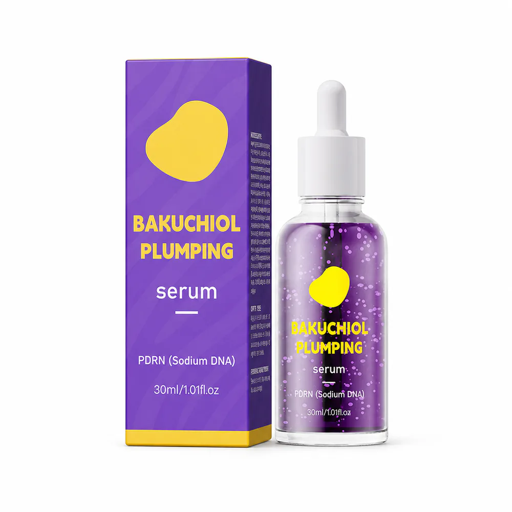 Bakuchiol Plumping Serum private label serum product packaging on a white background