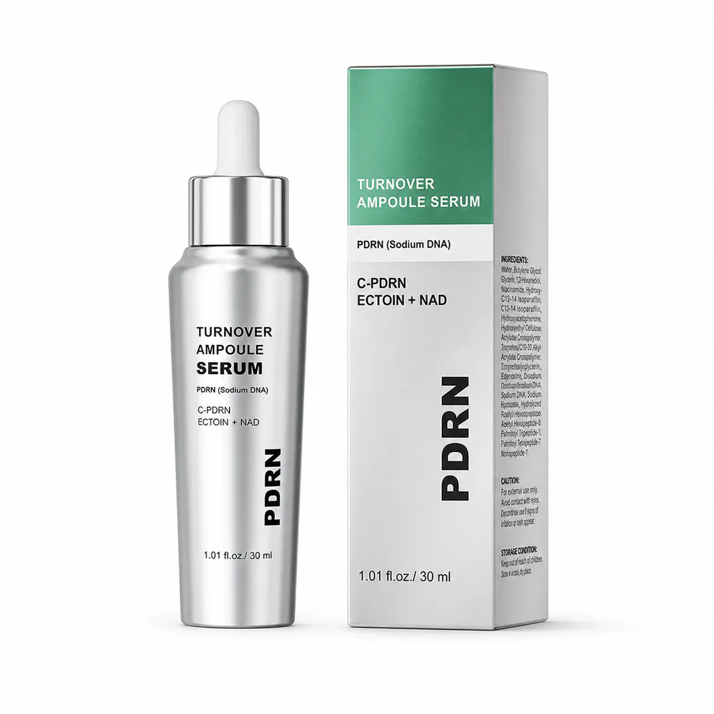 PDRN Turnover Ampoule Serum private label serum product packaging on a white background