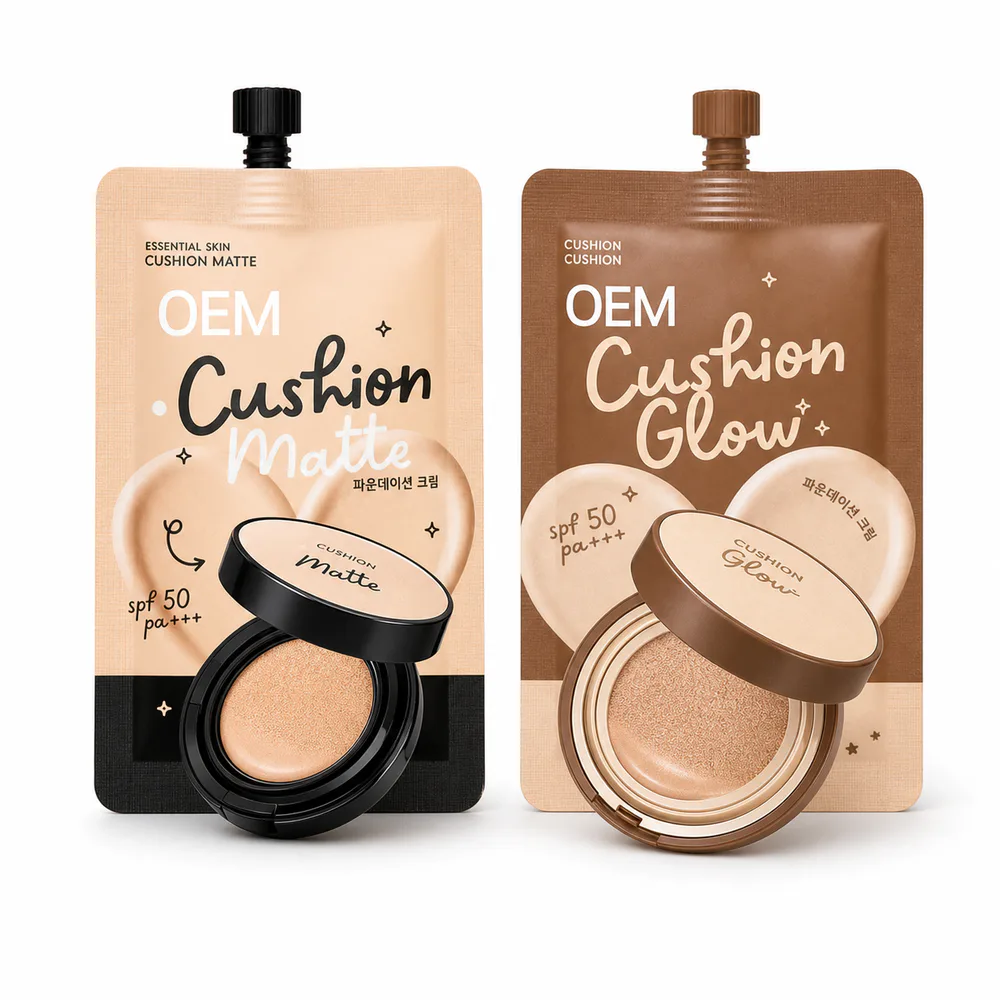 Cushion Matte and Glow Foundation Set private label face cream product packaging on a white background